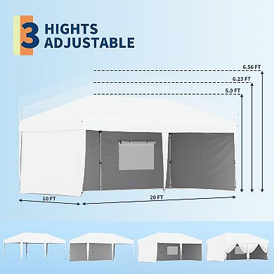 10x20 Pop Up Canopy, 4 Sidewalls, UPF 50+, Waterproof, Roller Bag, Sandbags