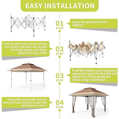 10x10 FT Pop Up Canopy, Mosquito Net, Wheeled Bag, Adjustable, All-Weather