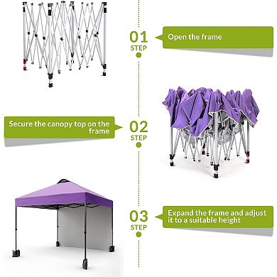 10x10 Pop Up Canopy with Sidewall, Vented Roof, Roller Bag, for Camping & Beach