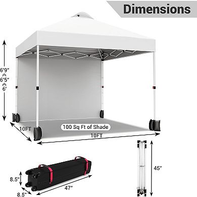 10x10 Pop Up Canopy with Sidewall, Vented Roof, Roller Bag, for Camping & Beach