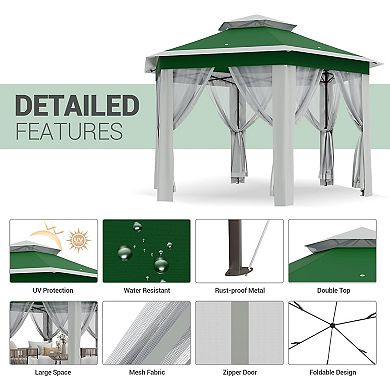 13x13ft Hexagonal Pop-up Gazebo with Mosquito Net, Carry Bag