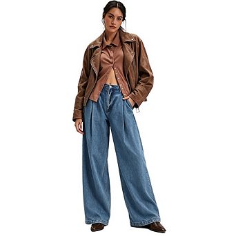 Womens Baggy Jeans High Waisted Relaxed Fit Casual Denim Jeans