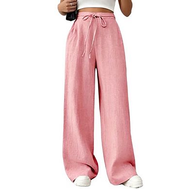 Women's Casual Wide Leg Pants High Waist Drawstring Trousers Pants with Pockets