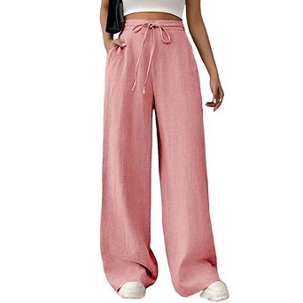 Women's Casual Wide Leg Pants High Waist Drawstring Trousers Pants with Pockets