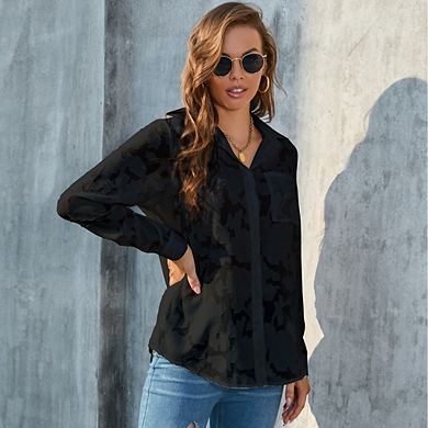 Womens Button Down Blouse Long Sleeve Collared Blouse Casual Work Tops Loose Fit T Shirt