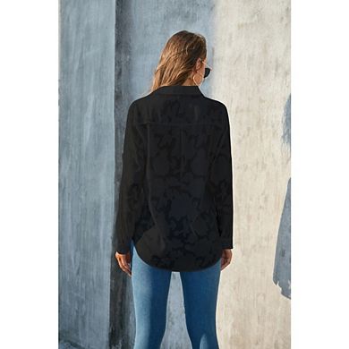Womens Button Down Blouse Long Sleeve Collared Blouse Casual Work Tops Loose Fit T Shirt
