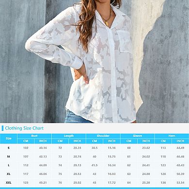 Womens Button Down Blouse Long Sleeve Collared Blouse Casual Work Tops Loose Fit T Shirt
