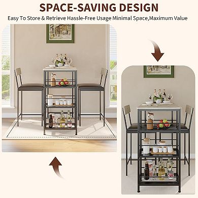 3-Piece Dining Table Set with 2 Upholstered Bar Stools, Bar Table Set w/ Wine Rack for Kitchen