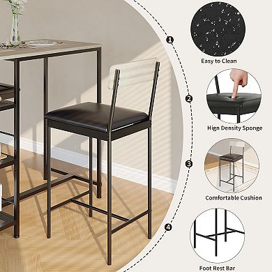 3-Piece Dining Table Set with 2 Upholstered Bar Stools, Bar Table Set w/ Wine Rack for Kitchen