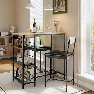 3-Piece Dining Table Set with 2 Upholstered Bar Stools, Bar Table Set w/ Wine Rack for Kitchen