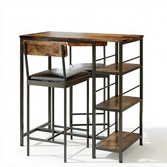 3 pc Dining Table Set with 2 Upholstered Bar Stools, Bar Table Set w/ Wine Rack for Kitchen