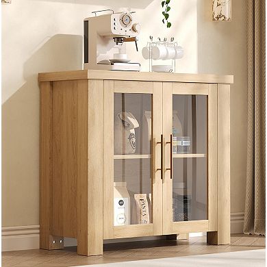 Sideboard Cabinet with Glass Doors and Interior Storage for Dining and Living Spaces