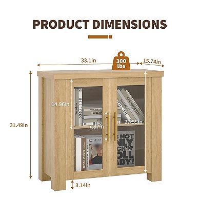 Sideboard Cabinet with Glass Doors and Interior Storage for Dining and Living Spaces