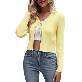 Women’s V-Neck Tie Front Long Sleeve Knit Cardigan Sweater Casual Layering
