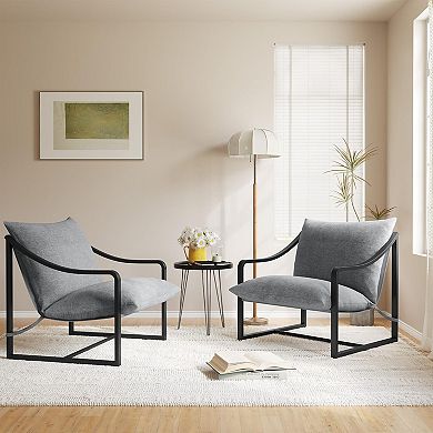 Metal Frame Upholstered Sling Chair Foam Cushion Modern Accent Reading Armchair