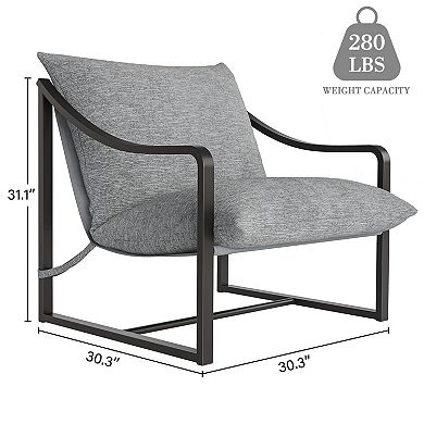 Metal Frame Upholstered Sling Chair Foam Cushion Modern Accent Reading Armchair