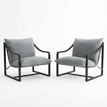 Metal Frame Upholstered Sling Chair Foam Cushion Modern Accent Reading Armchair