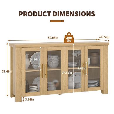 Sideboard Buffet Cabinet Storage Credenza with Glass Doors for Dining Room Kitchen Living Room