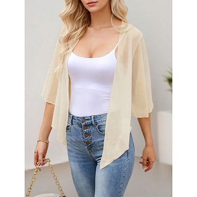 Women's Sheer Chiffon Tie Front Cardigan