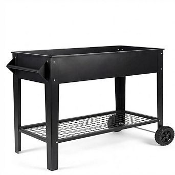 39" Elevated Garden Bed on Wheels, Heavy-Duty 400 Lbs Anti-Rust Steel Planter with Bottom Shelf