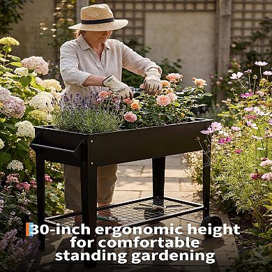39" Elevated Garden Bed on Wheels, Heavy-Duty 400 Lbs Anti-Rust Steel Planter with Bottom Shelf