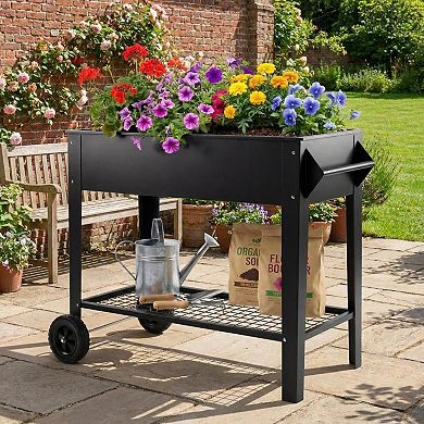 39" Elevated Garden Bed on Wheels, Heavy-Duty 400 Lbs Anti-Rust Steel Planter with Bottom Shelf