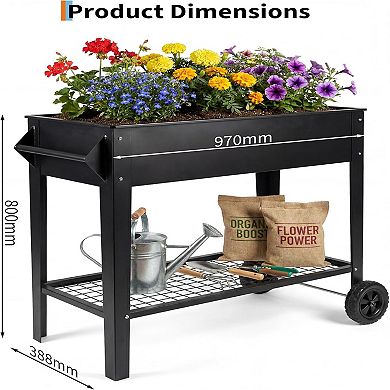 39" Elevated Garden Bed on Wheels, Heavy-Duty 400 Lbs Anti-Rust Steel Planter with Bottom Shelf