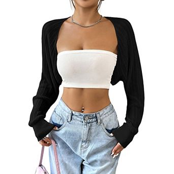 Women's Cropped Ribbed Bolero Cardigan