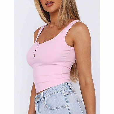 Women's Ribbed Cropped Henley Tank Top
