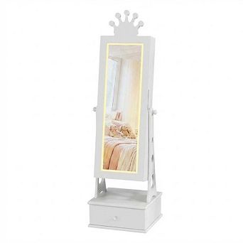 Kids Jewelry Armoire Cabinet, Standing Jewelry Organizer with Full-Length Mirror