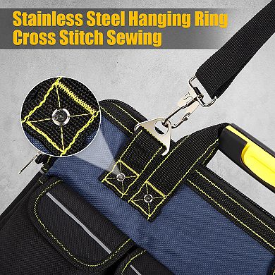 19 Inch Tool Bag with Waterproof Plastic Molded Base, Oxford Fabric Wide Mouth Tool Tote Organizer