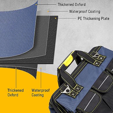 19 Inch Tool Bag with Waterproof Plastic Molded Base, Oxford Fabric Wide Mouth Tool Tote Organizer