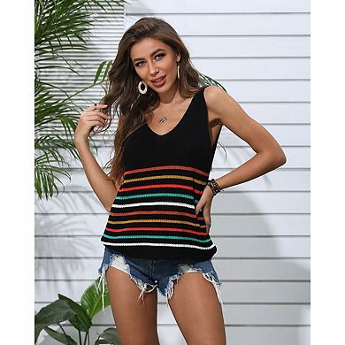 Women's Striped Knit Sweater Tank Top