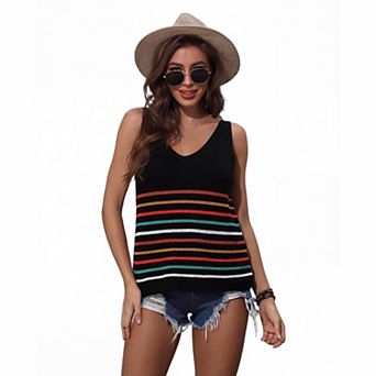 Women's Striped Knit Sweater Tank Top