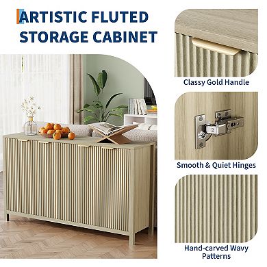 Fluted Sideboard Buffet Cabinet with Adjustable Shelves Storage Console for Home