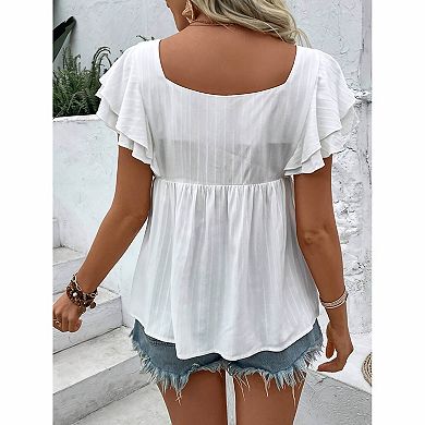 Women's Embroidery Square Neck Flowy Top