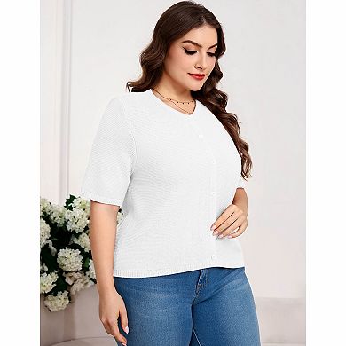 Women's Plus Size Short Sleeve Cardigan