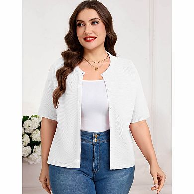 Women's Plus Size Short Sleeve Cardigan