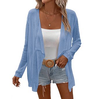 Women’s Long Sleeve Open Front Cardigan Sweater Lightweight Knit Coverup