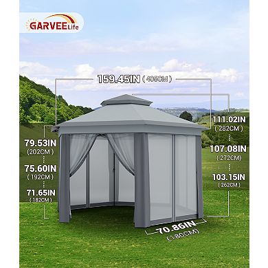 Hexagonal Pop-Up Gazebo, Double Vented Roof, Outdoor Canopy Tent with Carry Bag