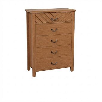 Wood Dresser with 5 Drawers Storage Cabinet Modern Chest for Bedroom