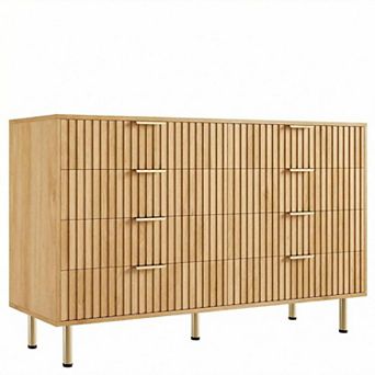 Wood Dresser with Eight Drawers Storage Cabinet with Metal Handles for Home