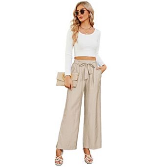 Women's High Waist Tie Waist Wide Leg Pants Casual Loose Trousers