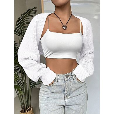 Women's Cropped Open Front Cardigan Long Sleeve Lightweight Sweater Shrug