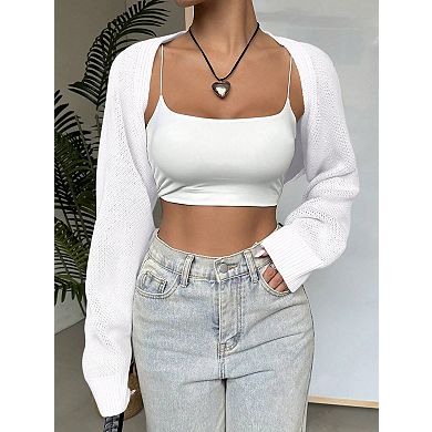 Women's Cropped Open Front Cardigan Long Sleeve Lightweight Sweater Shrug