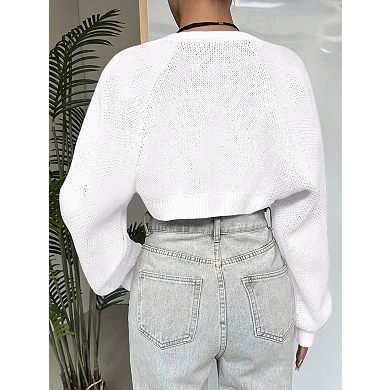 Women's Cropped Open Front Cardigan Long Sleeve Lightweight Sweater Shrug