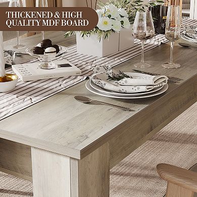 Rectangular Farmhouse Dining Table with Wood Top and Reinforced Base for Home