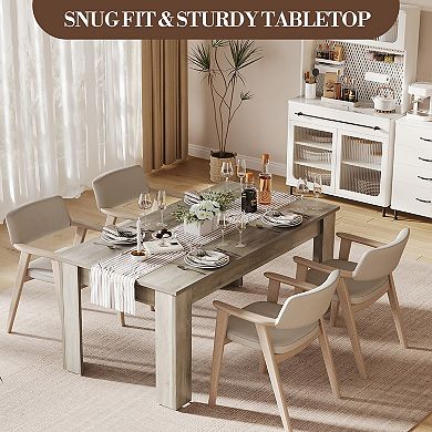 Rectangular Farmhouse Dining Table with Wood Top and Reinforced Base for Home