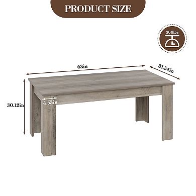 Rectangular Farmhouse Dining Table with Wood Top and Reinforced Base for Home