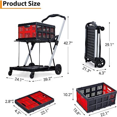 2-Tier Collapsible Garden Shopping Cart, Collapsible Utility Trolley with Removable Storage Crate
